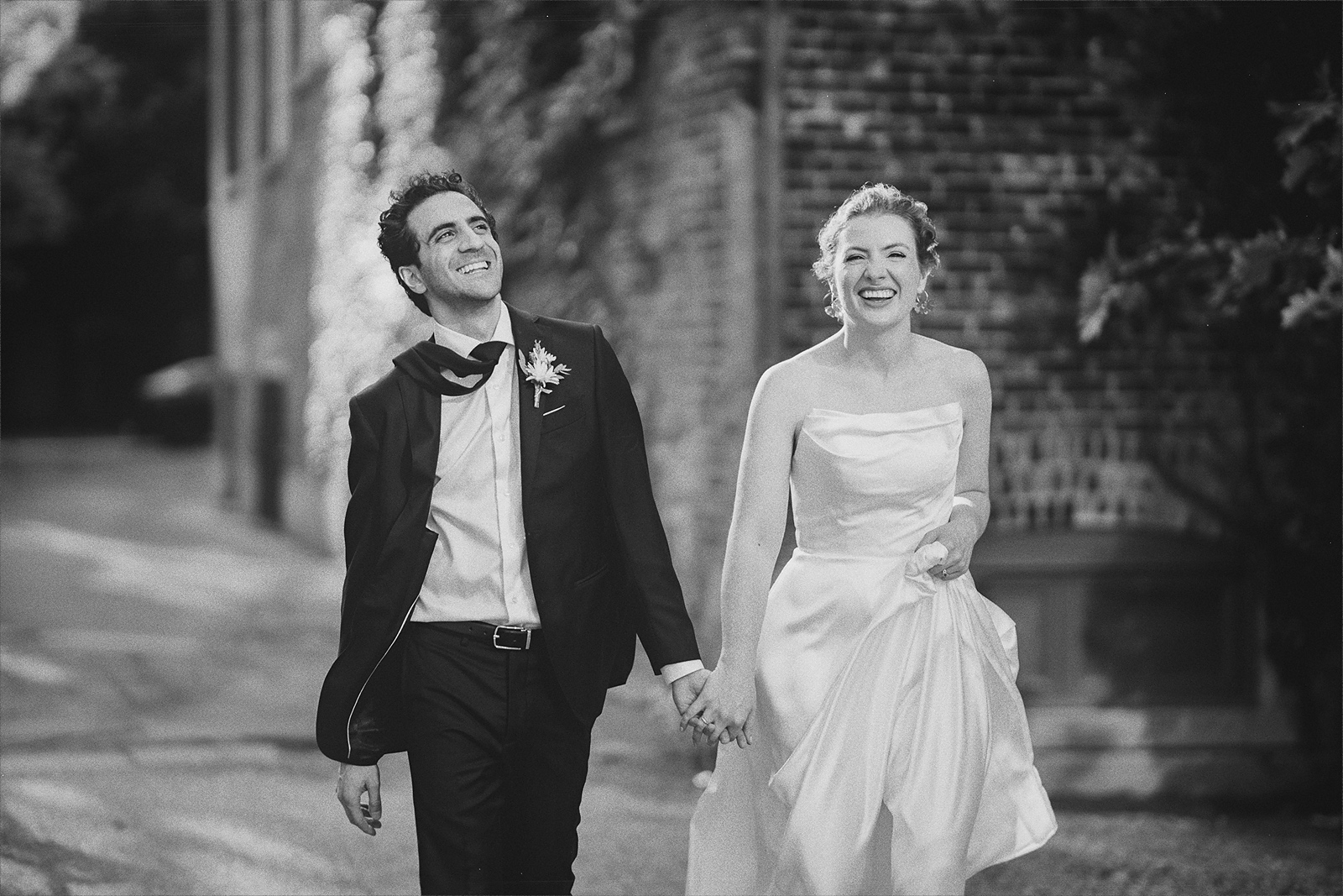 Bride and groom dressed, celebrating wedding ceremony