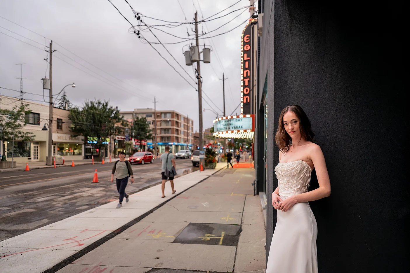 the bride in front of Eglinton Grand
