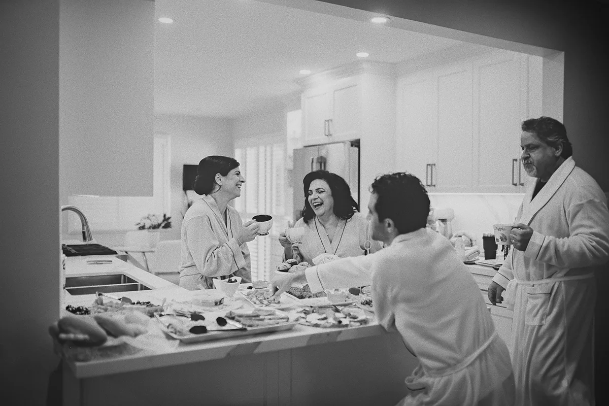 Mike and his family share a joyful moment over breakfast