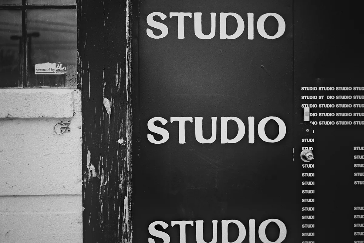 The door to the studio space for wedding photos