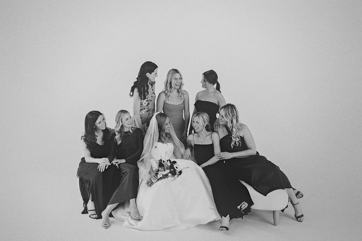 A fun, interactive photo of the bridal party