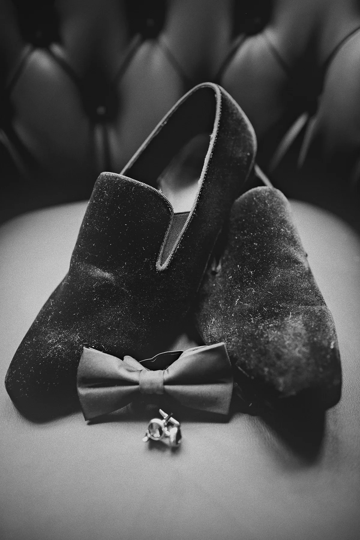 Konrad's velvet shoes, bow tie, and cufflinks