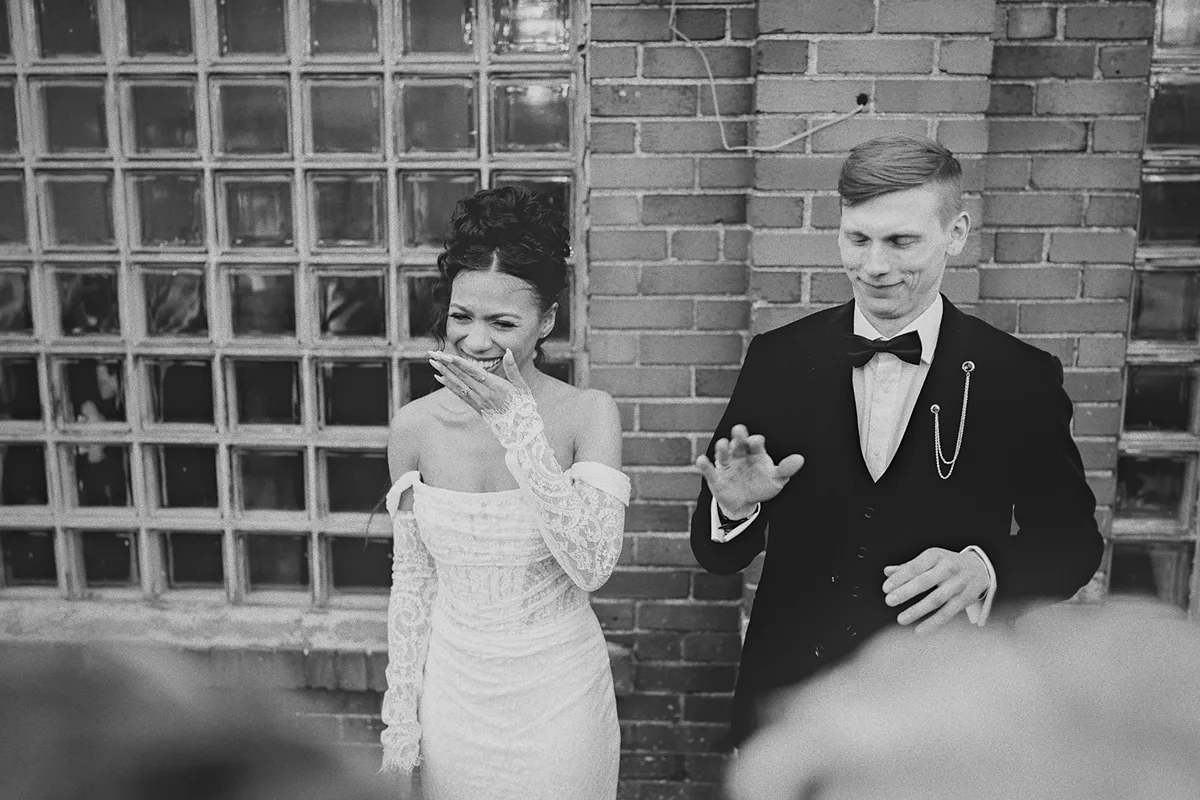 The couple reacts after taking shots.
