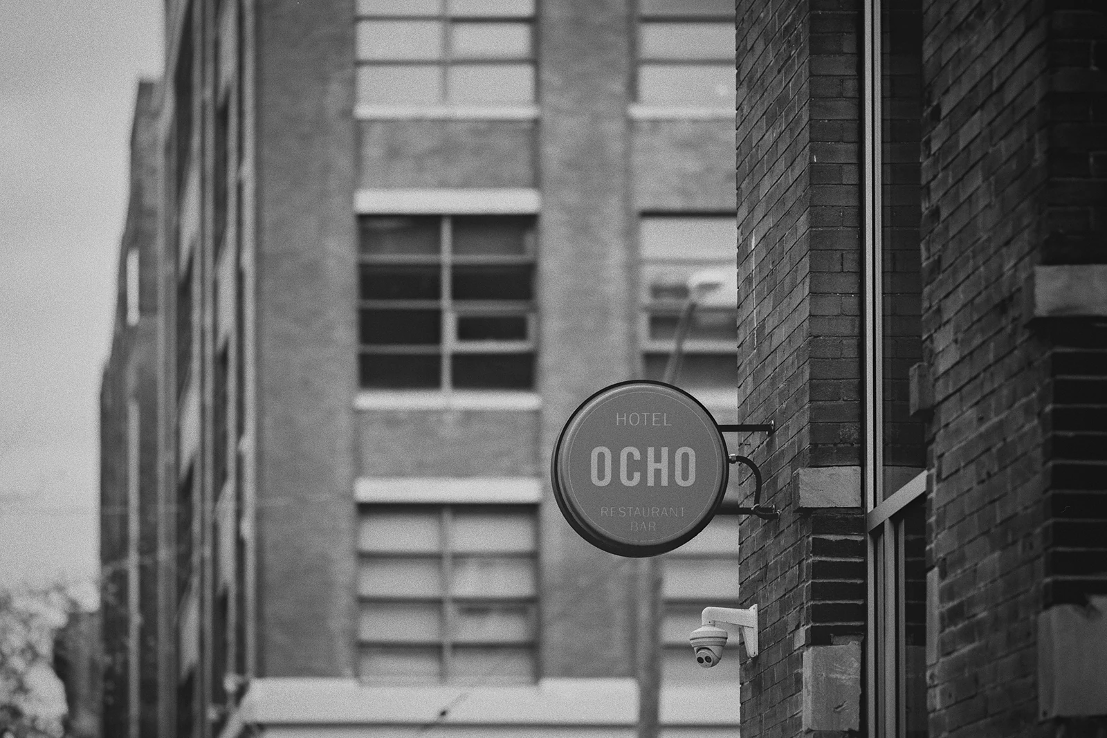The Hotel Ocho sign on the wedding day