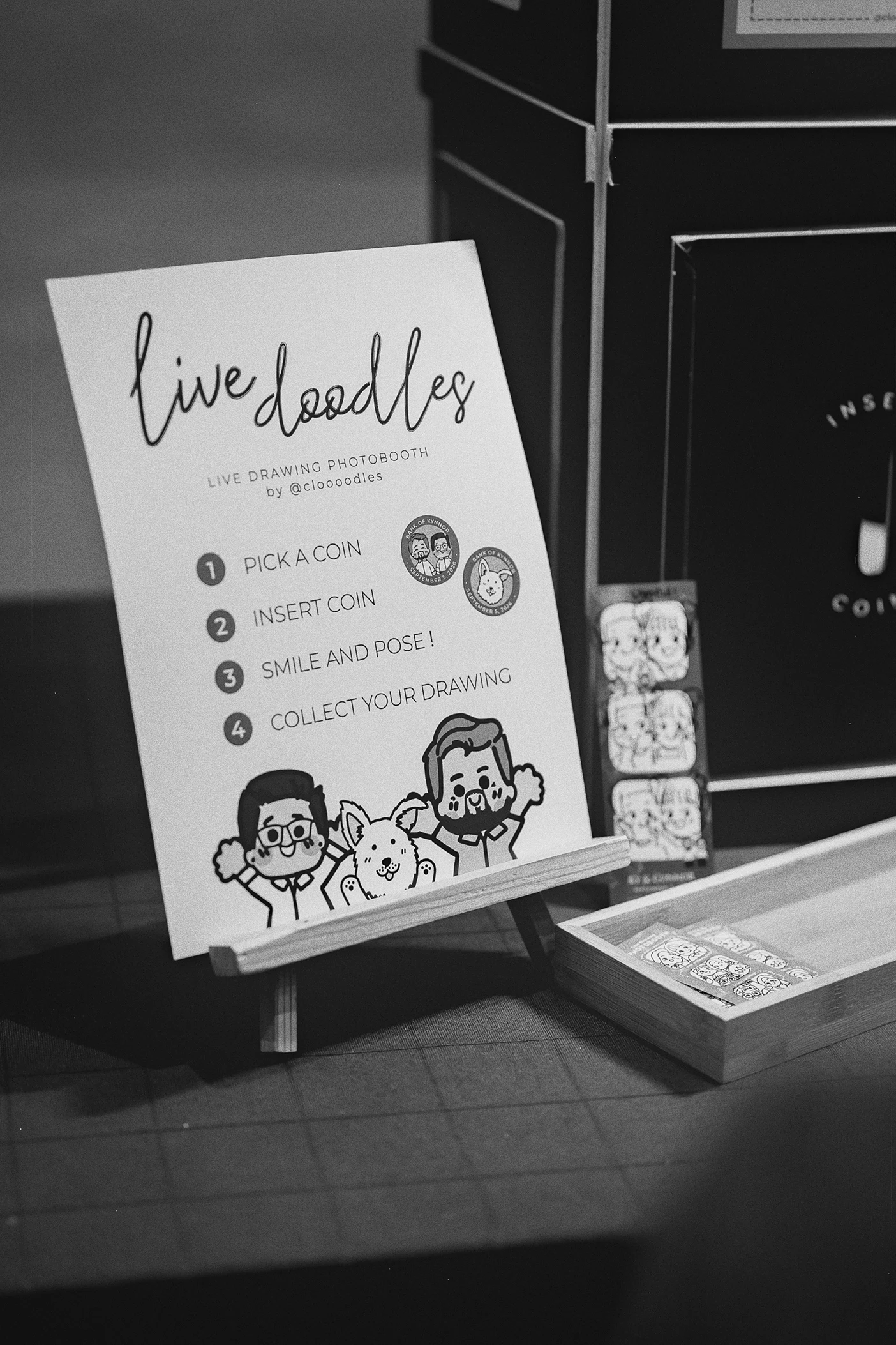 Instructions for the 'Live Doodles' station are displayed for guests.