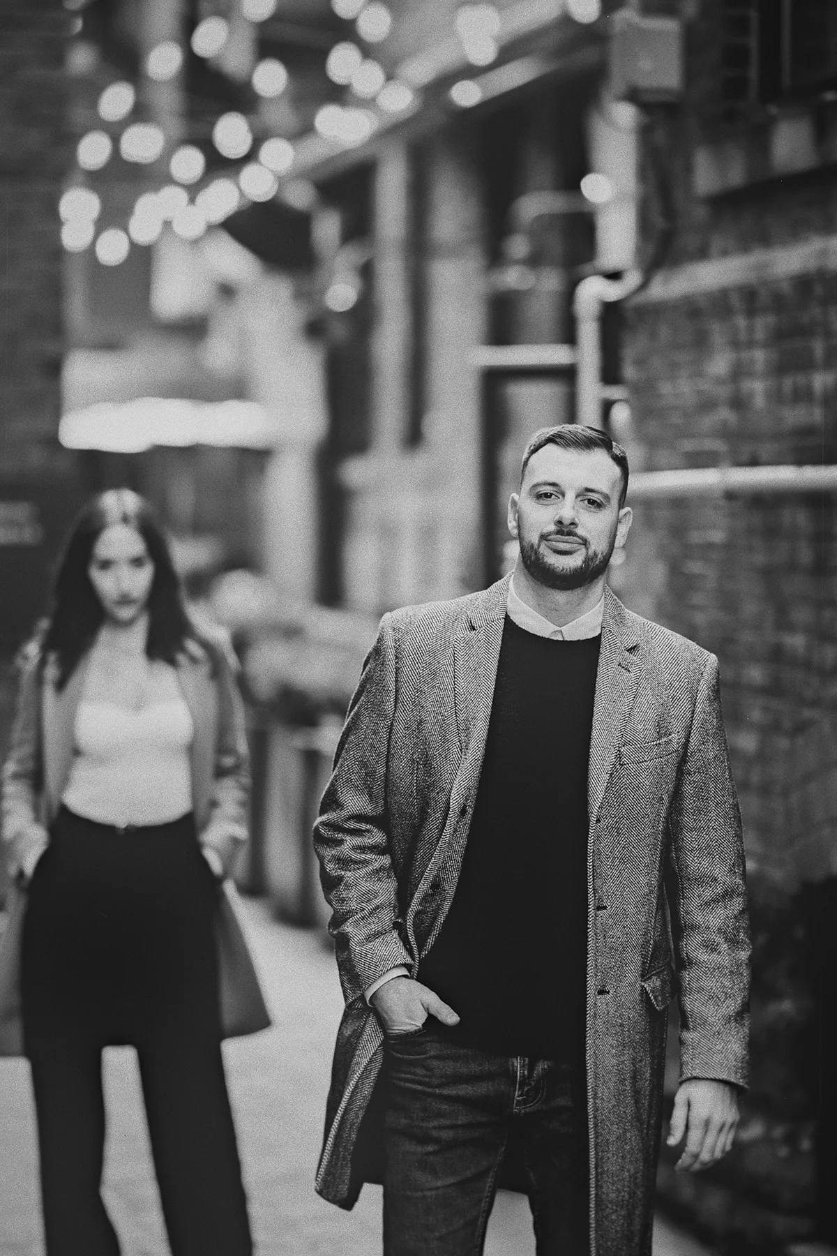 A creative portrait focusing on Mike in the alley.