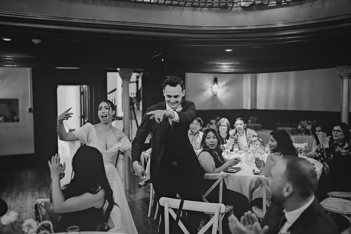 The couple dances into their reception.